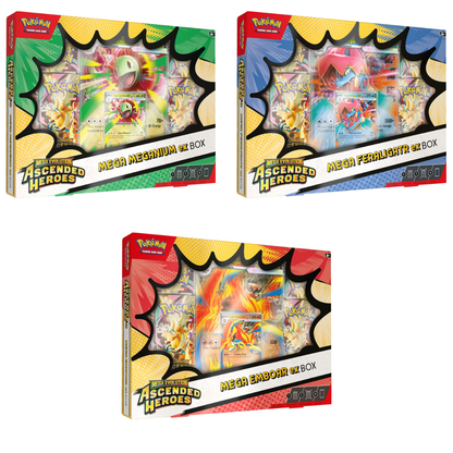 Ascended Heroes: Mega Meganium/Emboar/Feraligatr ex Box | POKÉMON | Español