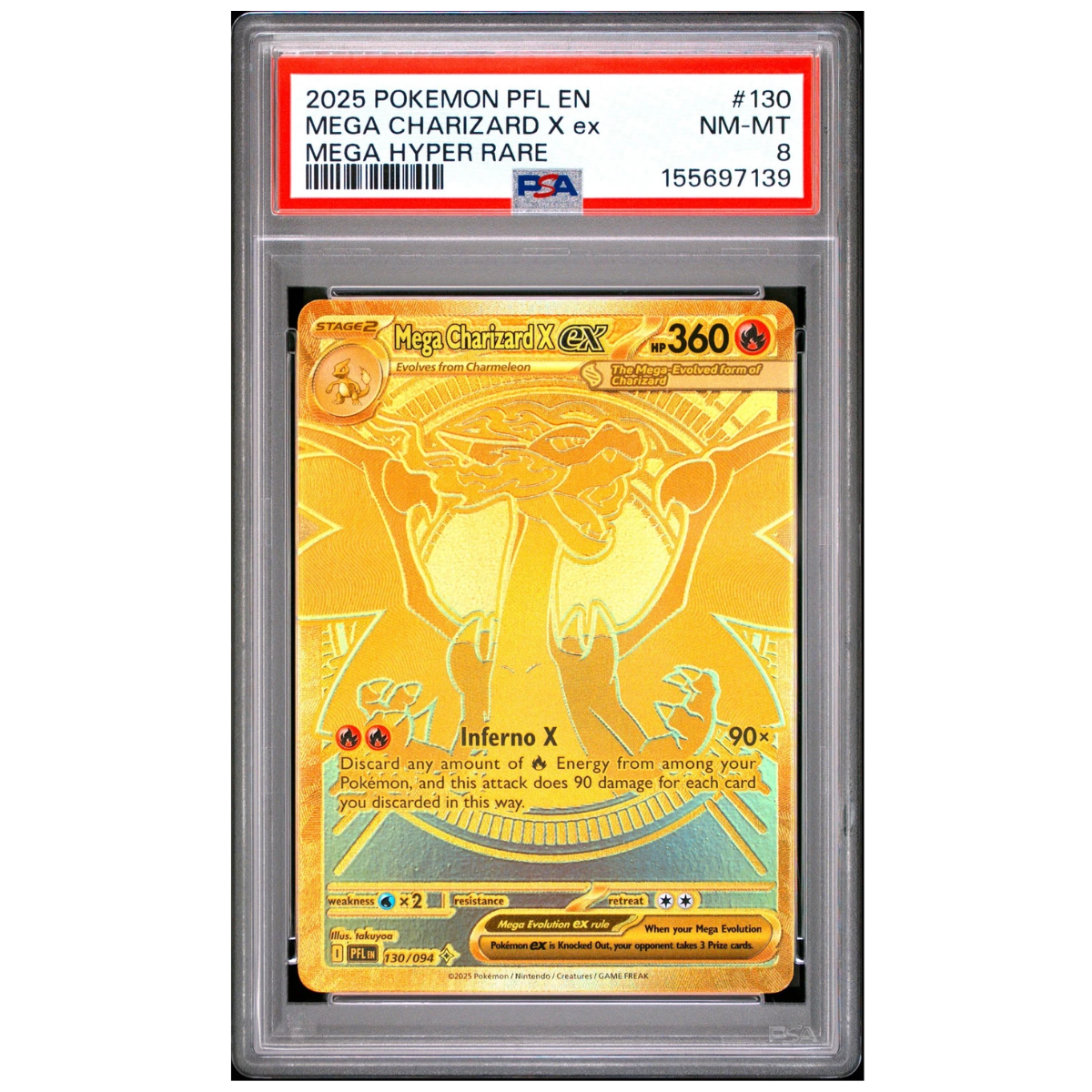Mega Charizard X ex (130/094) | PSA 8 - Phantasmal Flames | Español