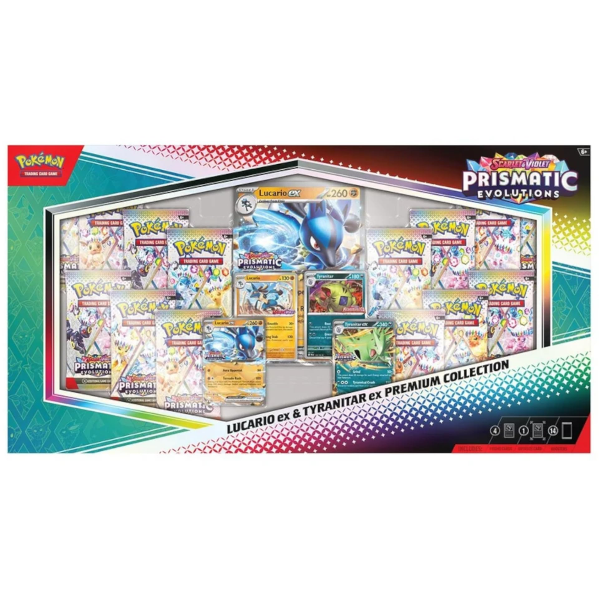 Prismatic Evolutions: Lucario ex & Tyranitar ex Premium Collection | POKÉMON | Español