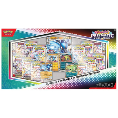 Prismatic Evolutions: Lucario ex & Tyranitar ex Premium Collection | POKÉMON | Español