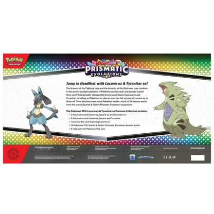 Prismatic Evolutions: Lucario ex & Tyranitar ex Premium Collection | POKÉMON | Español